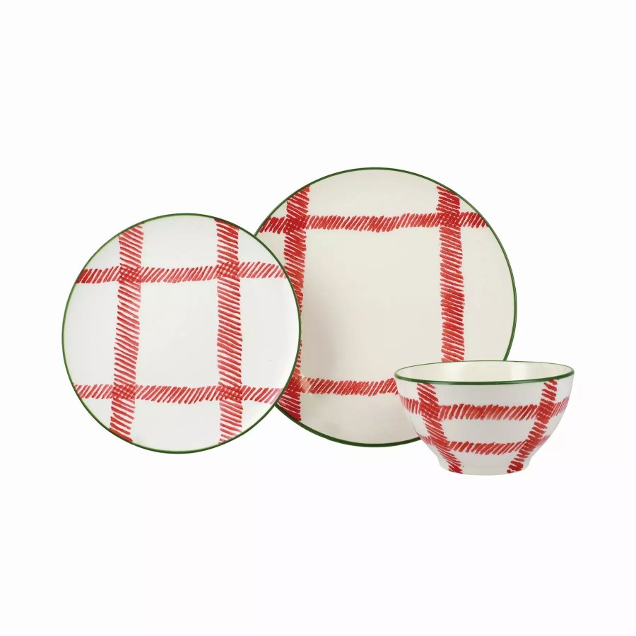 Sets * | Viva By Vietri Mistletoe Plaid 3-Piece Place Setting