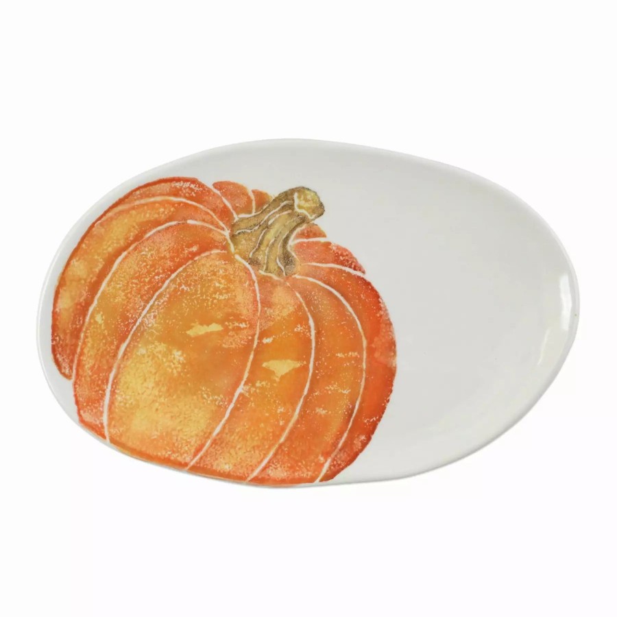 Serveware * | Vietri Pumpkins Small Oval Platter W/ Pumpkin