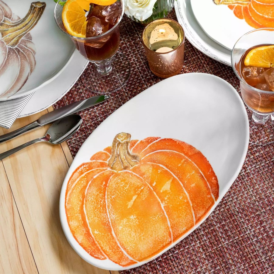 Serveware * | Vietri Pumpkins Small Oval Platter W/ Pumpkin