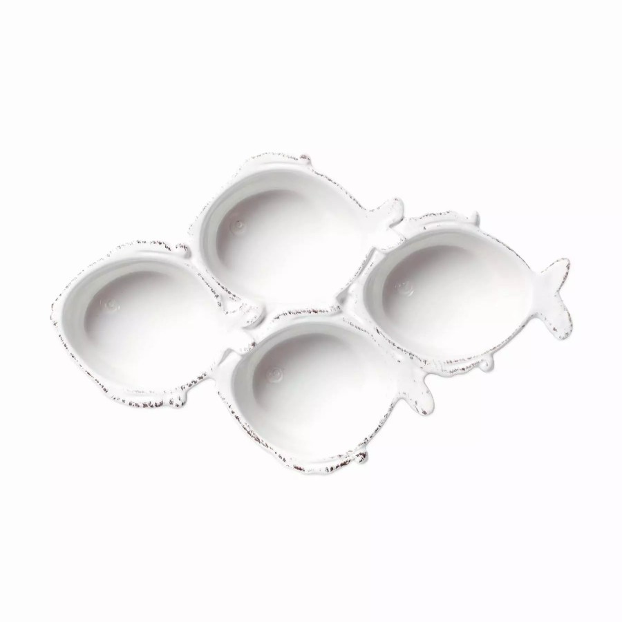 Dinnerware * | Vietri Melamine Lastra Fish White Four-Part Server