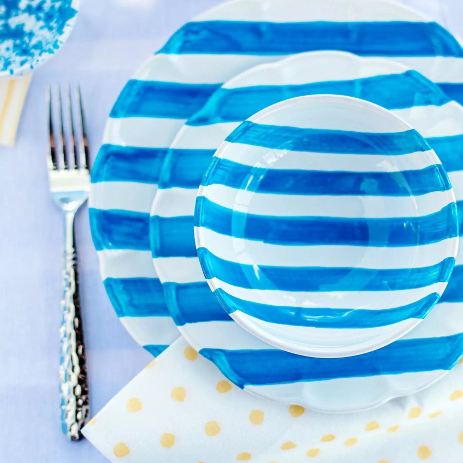 Dinnerware * | Vietri Amalfitana Aqua Stripe Dinner Plate