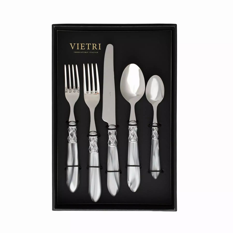 Flatware * | Vietri Aladdin Brilliant Light Gray Five-Piece Place Setting Set Of 4