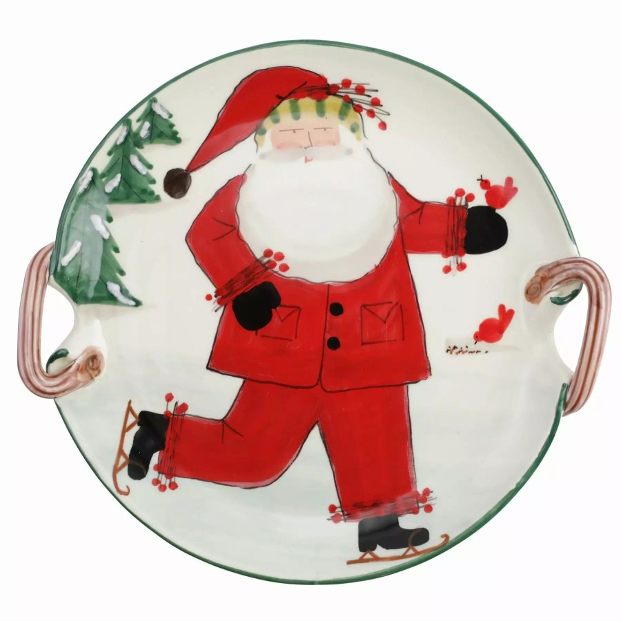 Serveware * | Vietri Old St. Nick Handled Round Platter Ice Skating