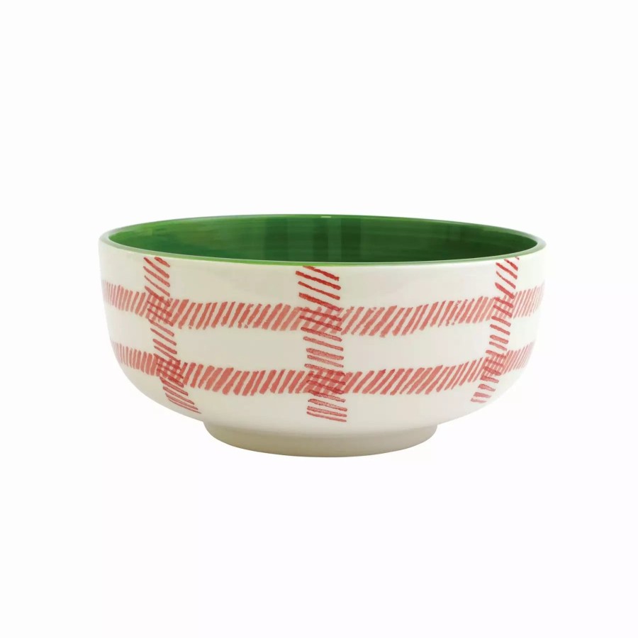 Serveware * | Viva By Vietri Mistletoe Plaid Large Footed Serving Bowl