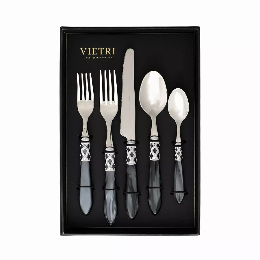 Flatware * | Vietri Aladdin Brilliant Charcoal Five-Piece Place Setting Set Of 4