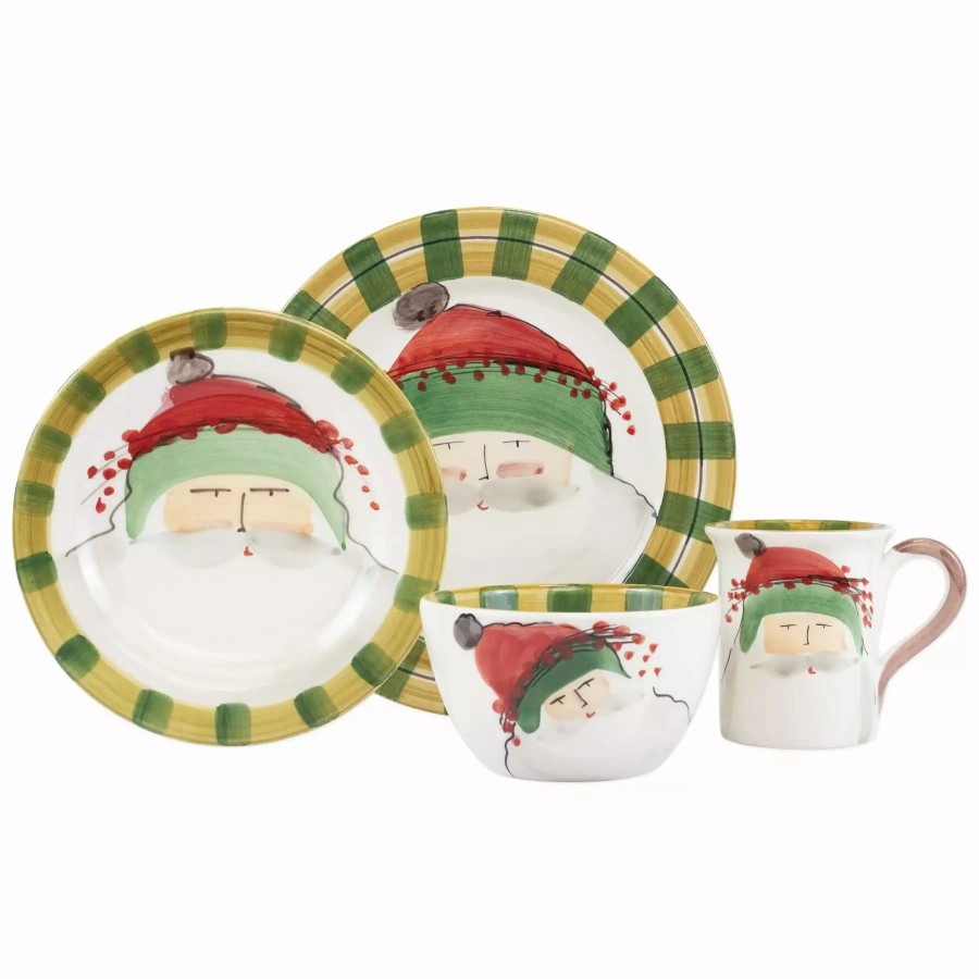 Sets * | Vietri Old St. Nick Green Hat Four-Piece Place Setting