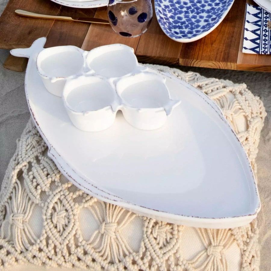 Dinnerware * | Vietri Melamine Lastra Fish White Large Oval Platter