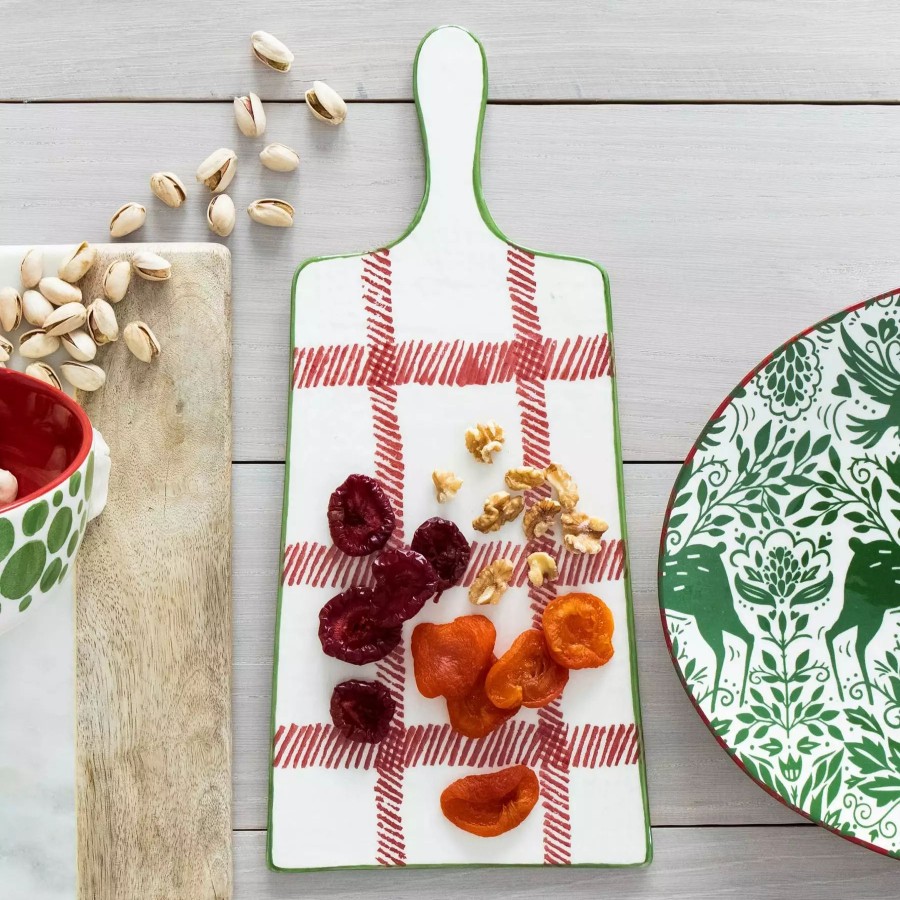 Serveware * | Viva By Vietri Mistletoe Plaid Cheese Board