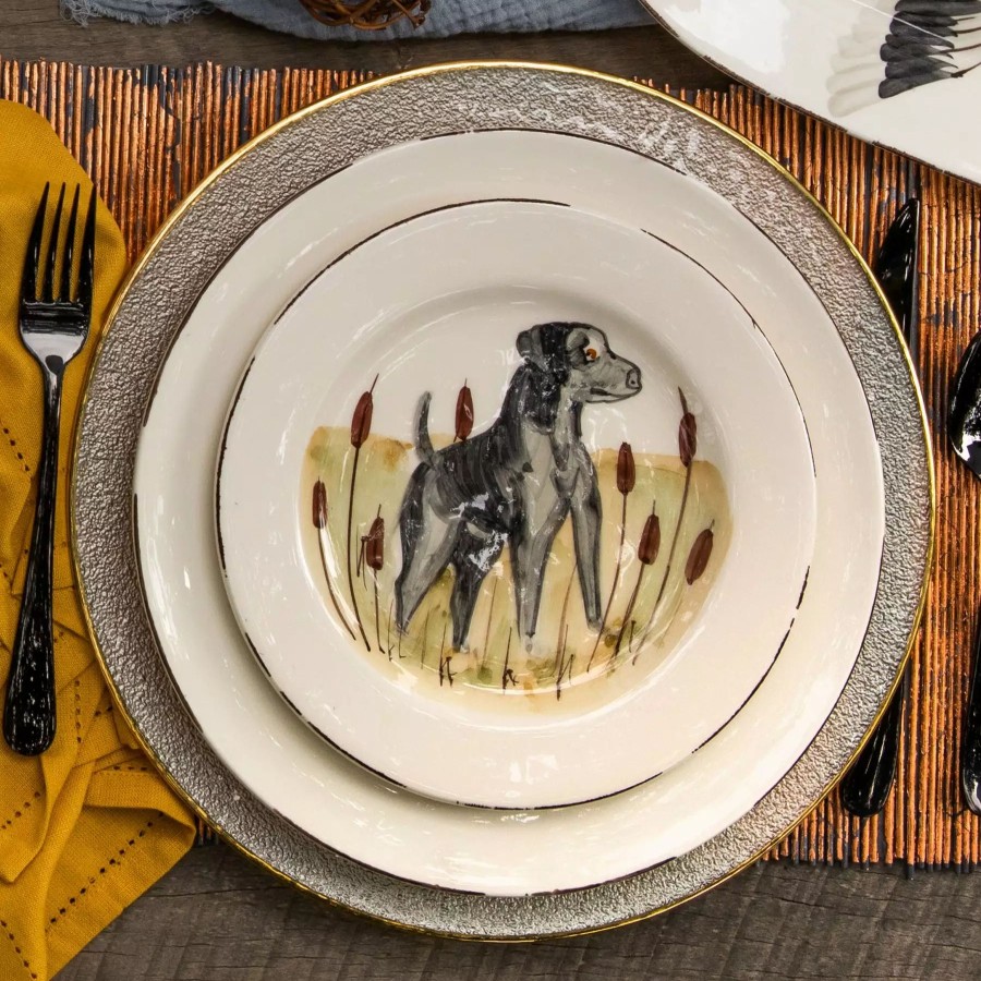 Dinnerware * | Vietri Wildlife Black Hunting Dog Salad Plate