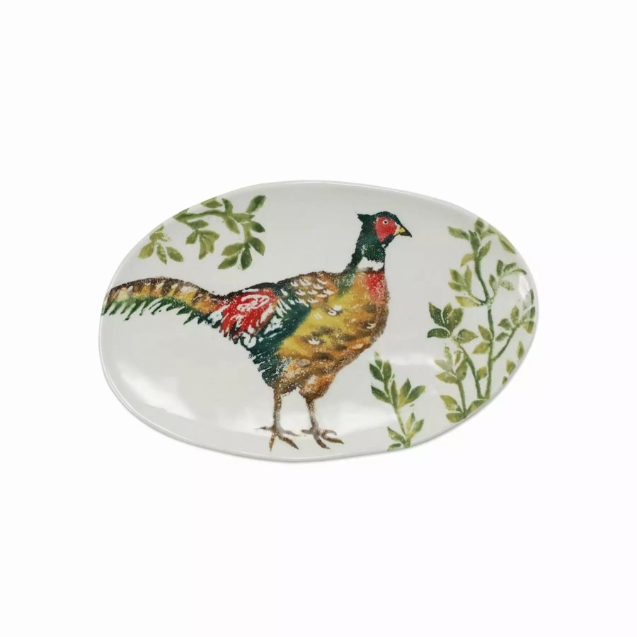 Serveware * | Vietri Fauna Pheasants Small Oval Platter