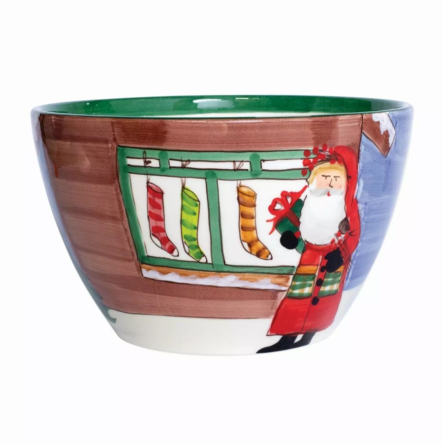 Serveware * | Vietri Old St. Nick Large Deep Bowl Santa W/ Stockings