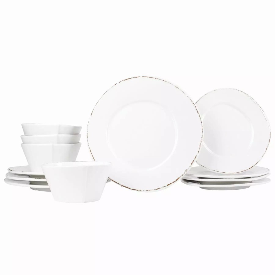 Sets * | Vietri Melamine Lastra White Twelve-Piece Place Setting