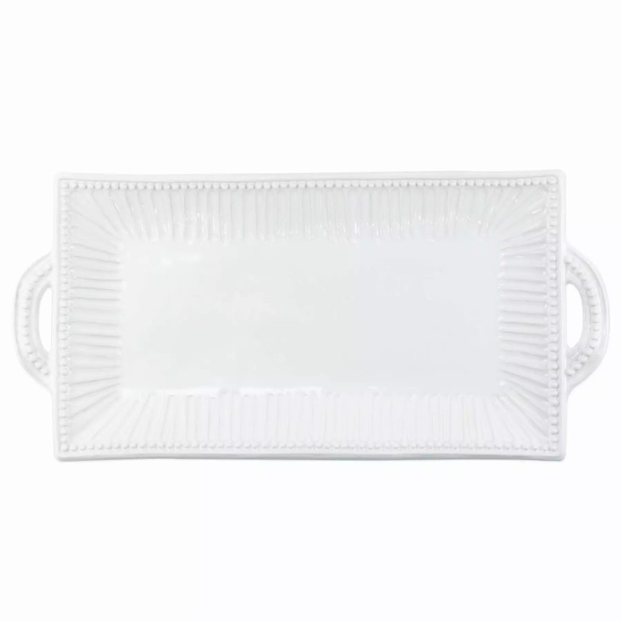 Serveware * | Vietri Incanto Stone White Stripe Rectangular Handled Platter