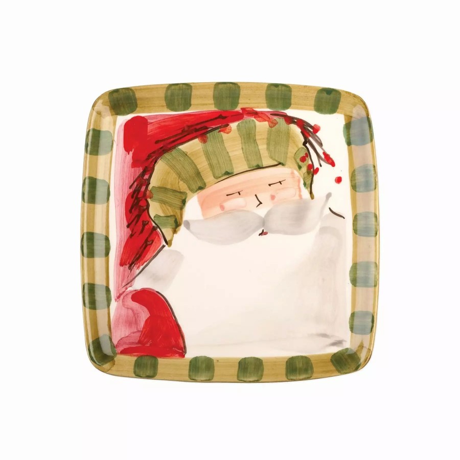 Dinnerware * | Vietri Old St. Nick Square Salad Plate Striped Hat