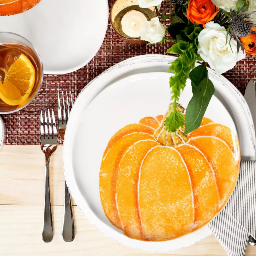 Dinnerware * | Vietri Pumpkins Salad Plate Orange Medium Pumpkin