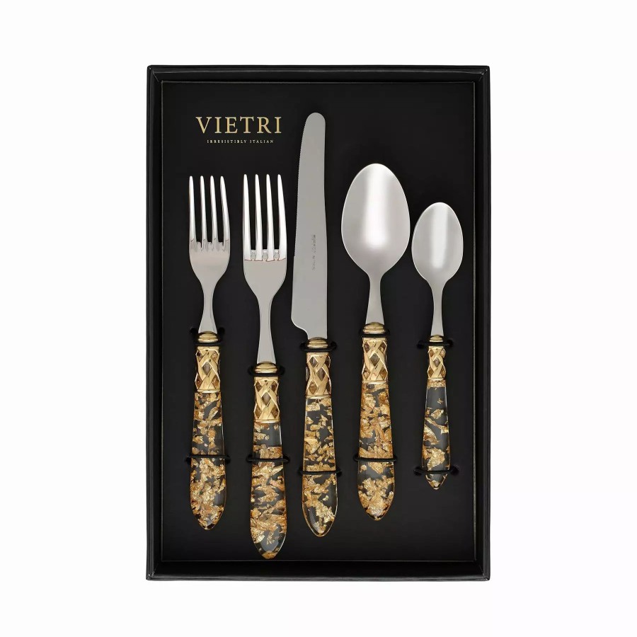 Flatware * | Vietri Aladdin Brilliant Gold Fleck Five-Piece Place Setting Set Of 4